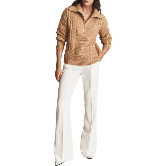 Reiss Sweaters - Reiss NWOT Women's Alexis Cable Half-Zip Cotton & Wool Blend Sweater Tan Size XL